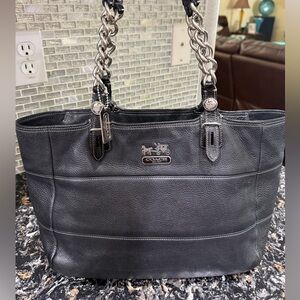 Coach Black Madison Tribeca Pebbled Leather Chain-Handle Tote